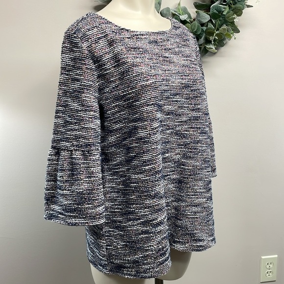 LOFT Boucle Textured Bell Cuff 3/4 Sleeve Top Multicolored L - Picture 6 of 16